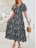 Abstract V -Neck Short Sleeved Summer Dress